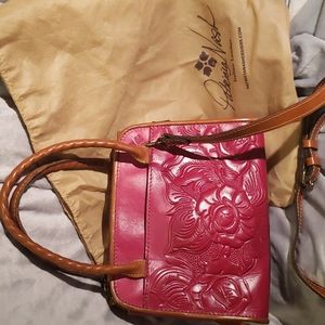 Patricia Nash handbag, Raspberry and Tan leather.